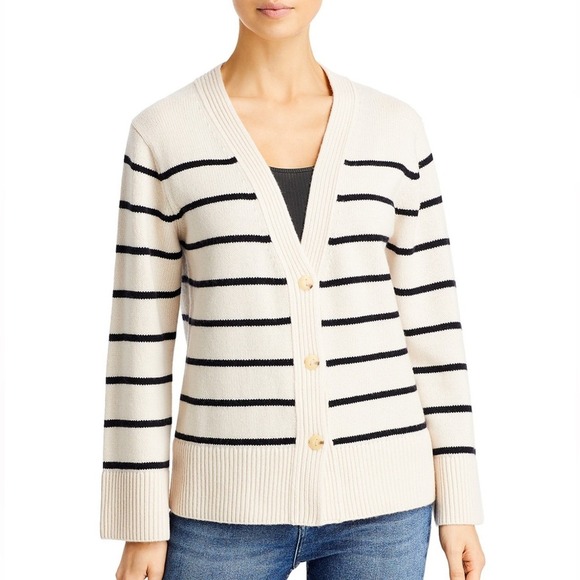 Vince Sweaters - Vince Breton Wool Cashmere Striped Cardigan Sweater V-Neck‎ Button Front Size S